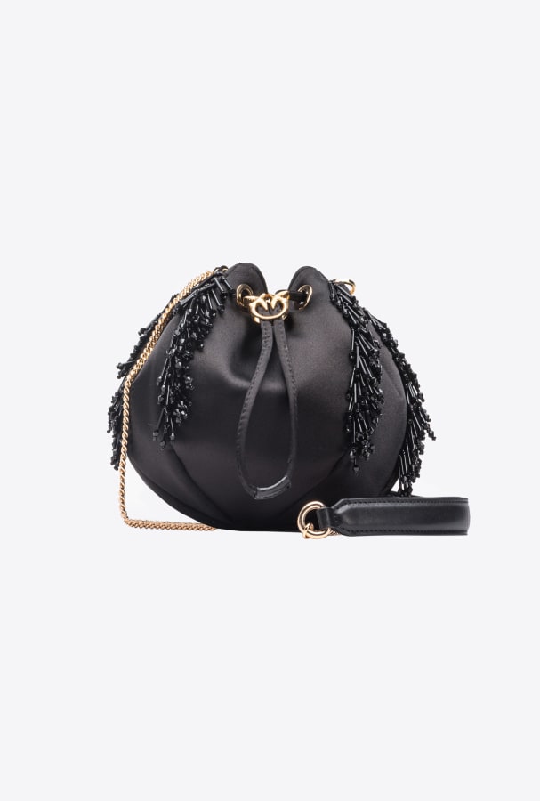 Mini Satchel Bag satin con frange