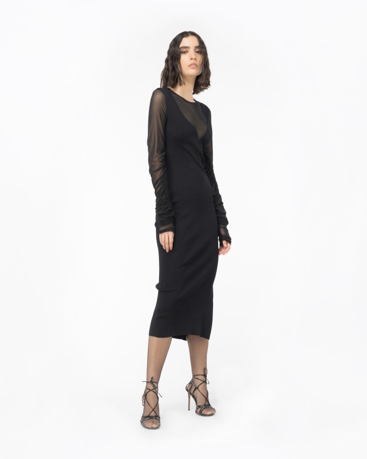 Long knit dress with tulle Pinko Napoli Via G. Merliani 45 47 80129 Napoli Italy